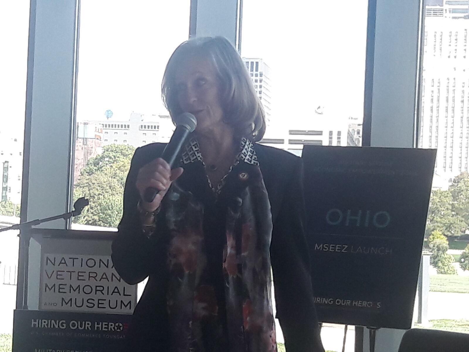 Maj. Gen. (Ret.) Deborah Ashenhurst, Ohio Department of Veterans Services director, speaks at the Oct. 12, 2021, announcement of Ohio as a Military Spouse Economic Empowerment Zone.