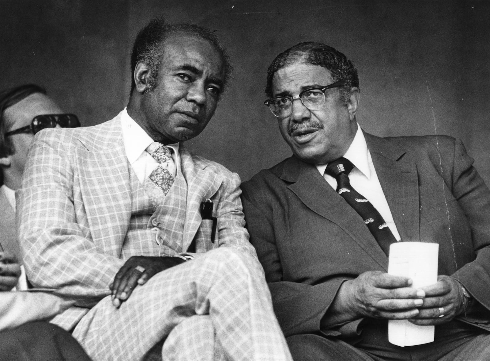 C.J. McLin (left) and Dayton Mayor James H. McGee have a conversation on Aug. 16 1979. DAYTON DAILY NEWS ARCHIVE