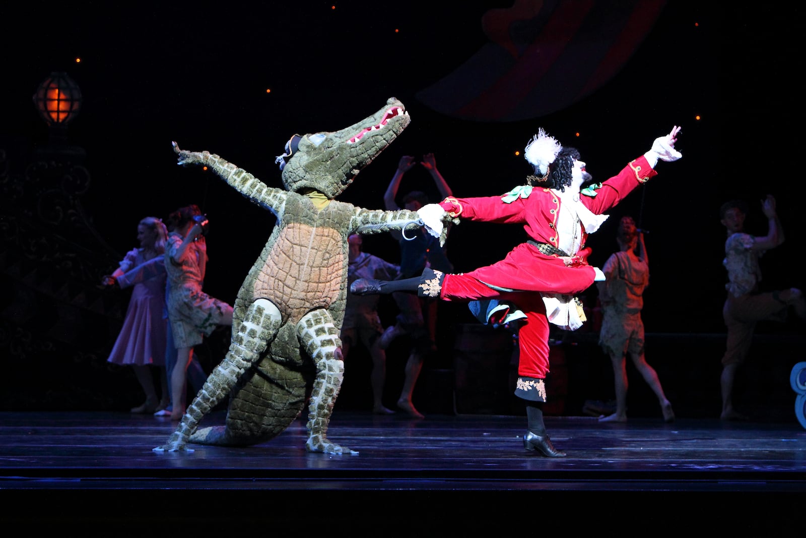 TickTock the Crocodile and Captain Hook in "Peter Pan." Carmon DeLeone, music director of Cincinnati Ballet, who composed the music for "Peter Pan," says his crocodile music is based on three notes from one of his favorite pieces by Miles Davis. CONTRIBUTED