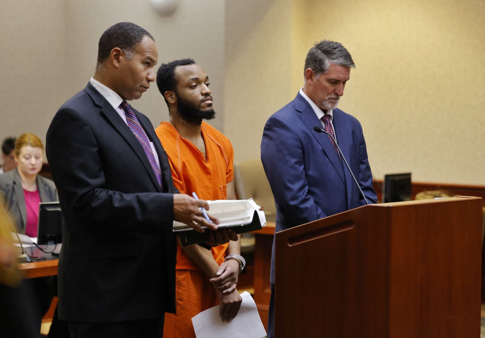 Robbi Robinson who is charged with aggravated murder with a death specification, aggravated arson, and  felonious assault for allegedly setting a woman on fire in Fairfield Twp. was arraigned Thursday in Butler County Common Pleas Court. NICK GRAHAM/STAFF