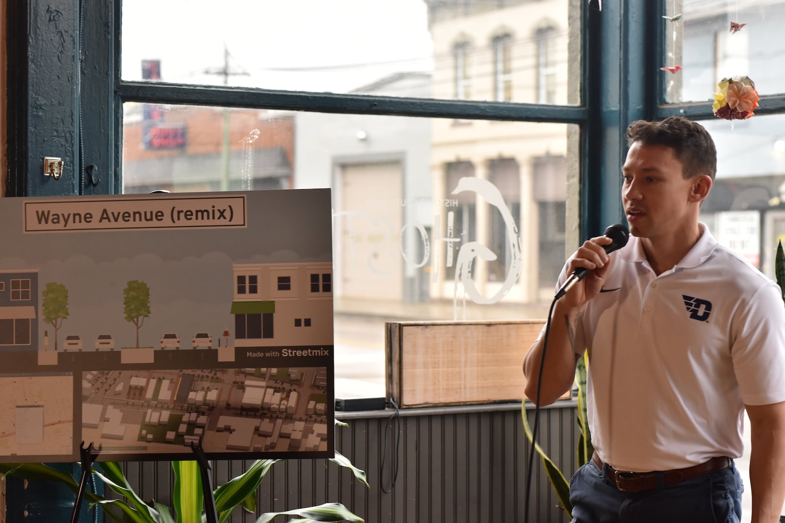 Willie Morris IV, president of the Wayne Avenue Traffic Safety Coalition, speaks at Ghostlight Coffee on Wayne Avenue on Wednesday, Jan. 24, 2024. CORNELIUS FROLIK / STAFF