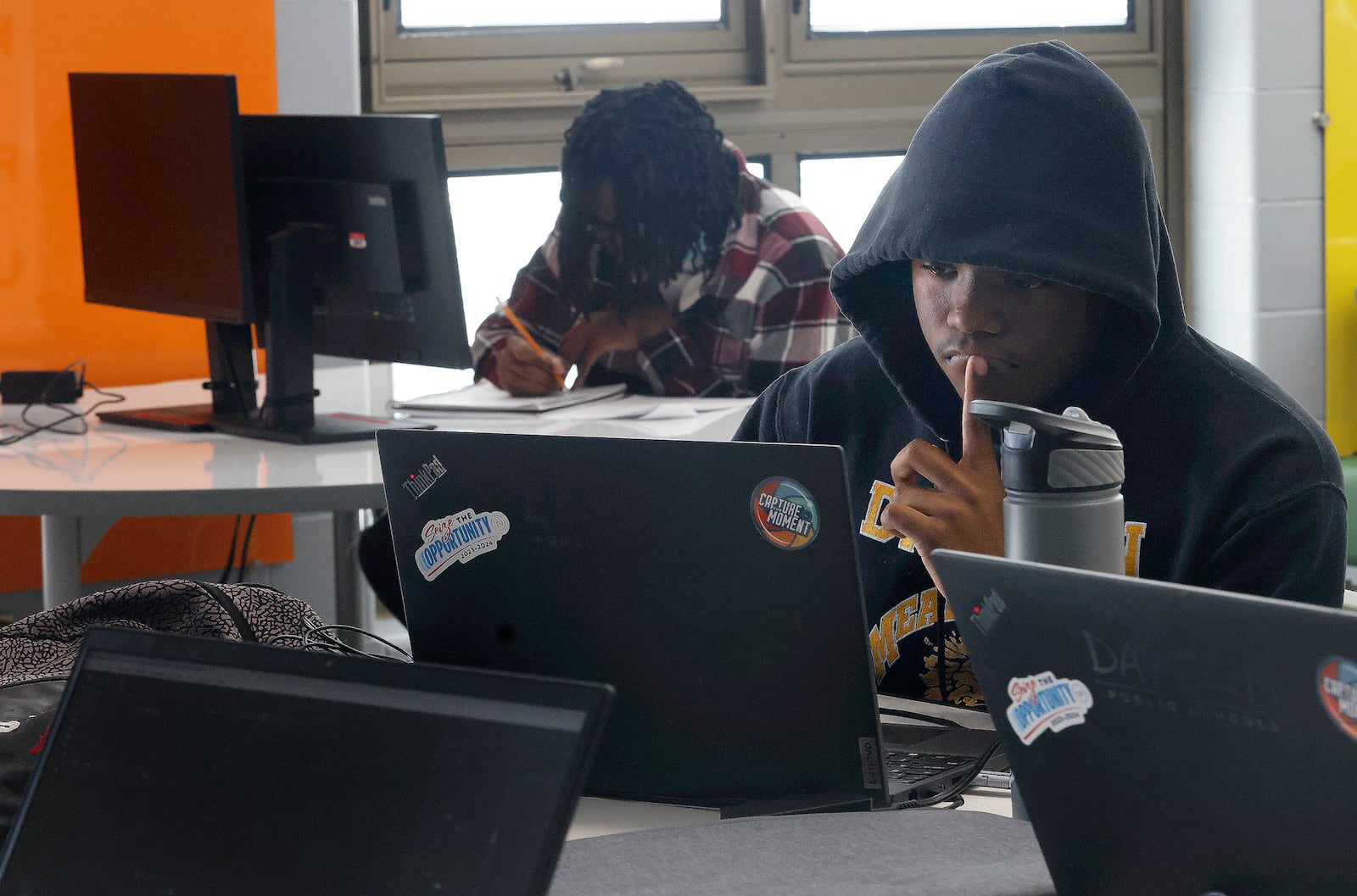 Jaheem Fisher, a Meadowdale Career Tech Center student, works on video game design in one of Meadowdale's career tech center programs. MARSHALL GORBY\STAFF