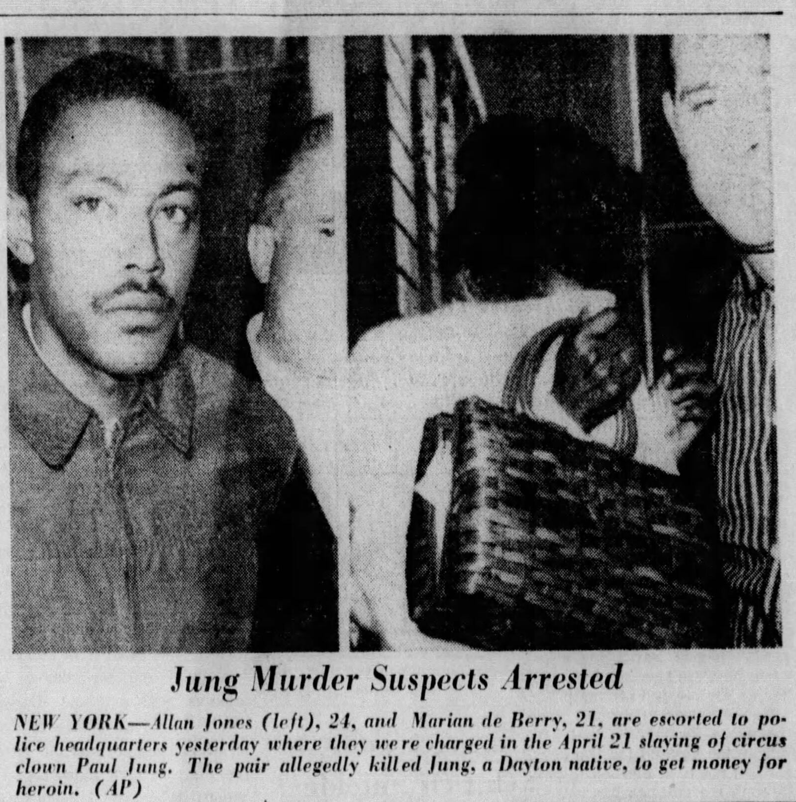 Allen Jones and his girlfriend Marian DeBerry, both narcotics addicts living in Harlem, were arrested and charged with homicide in the death of the 64-year-old Paul Jung. DAYTON DAILY NEWS ARCHIVES