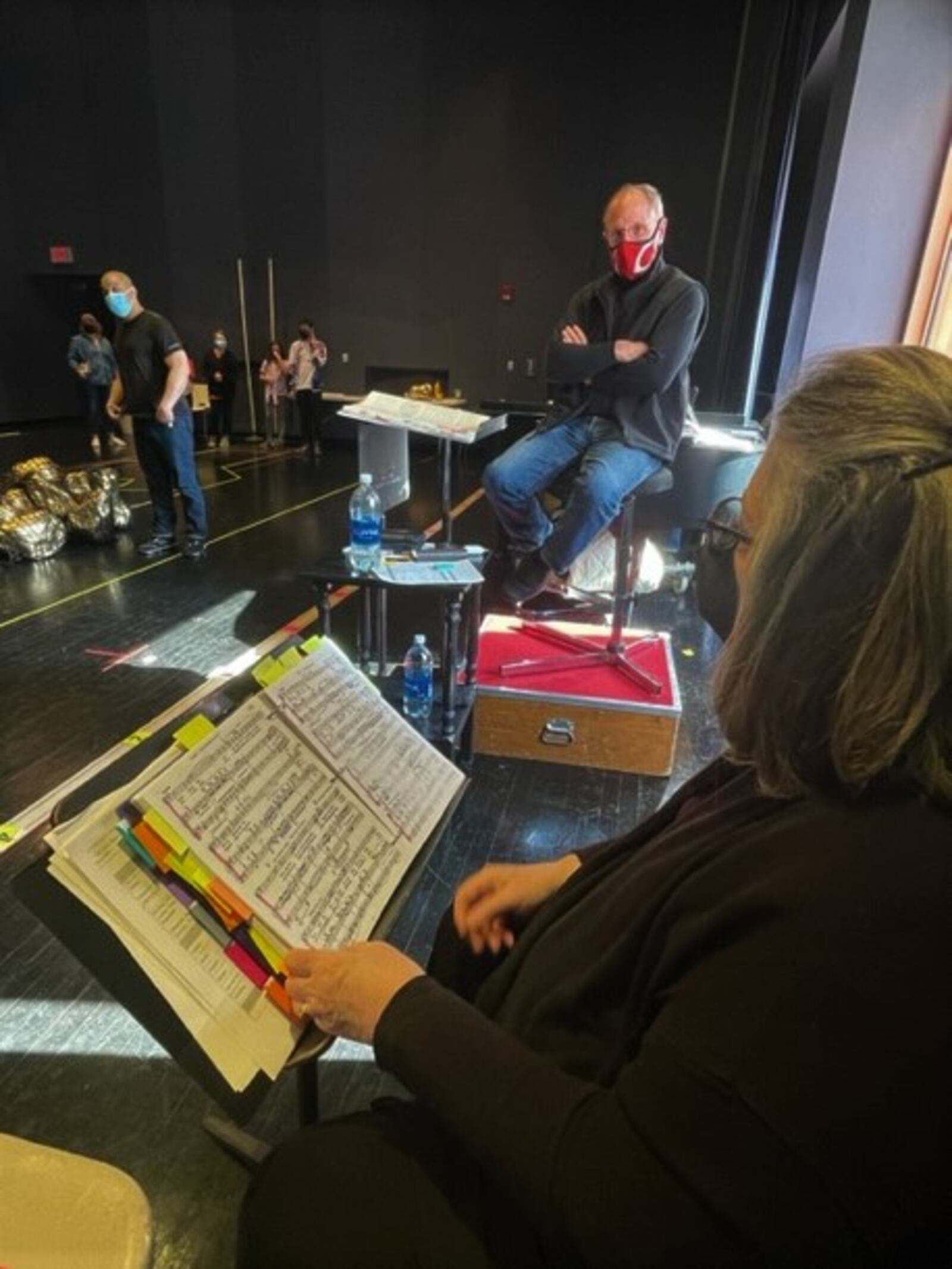 Dayton Opera Artistic Director Kathleen Clawson and Dayton Philharmonic Artistic Director and Conductor Neal Gittleman converse during rehearsal of Dayton Opera's production of "Das Rheingold." CONTRIBUTED