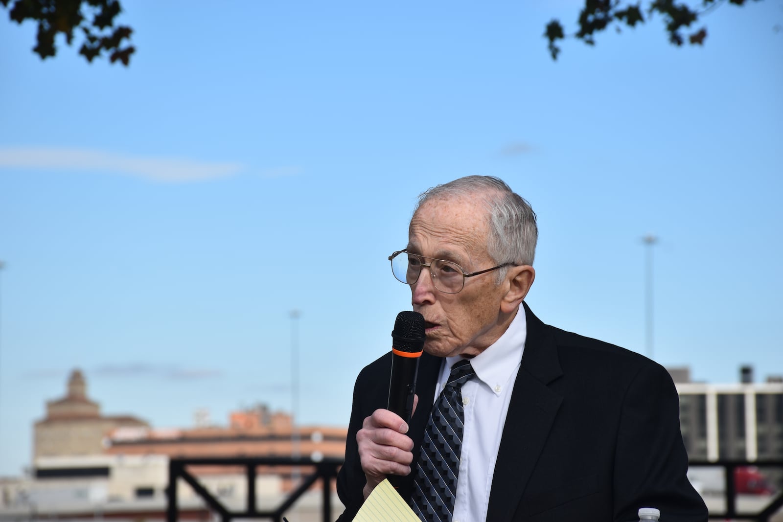 U.S. District Judge Walter Rice, a trustee with Wright Dunbar Inc., speaks at a groundbreaking for a Medal of Honor memorial in West Dayton on Nov. 7, 2024. CORNELIUS FROLIK / STAFF