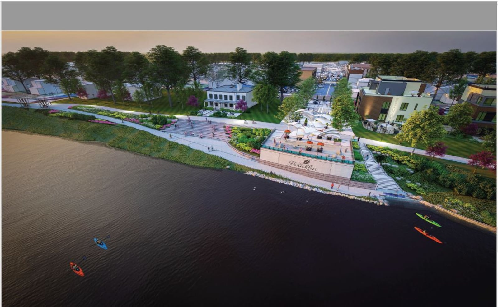 An artist's conception of the proposed Franklin riverfront project that will be a promenade lookout and kayak landing that will link the Fourth Street pedestrian are with the Great Miami River. CONTRIBUTED/CITY OF FRANKLIN