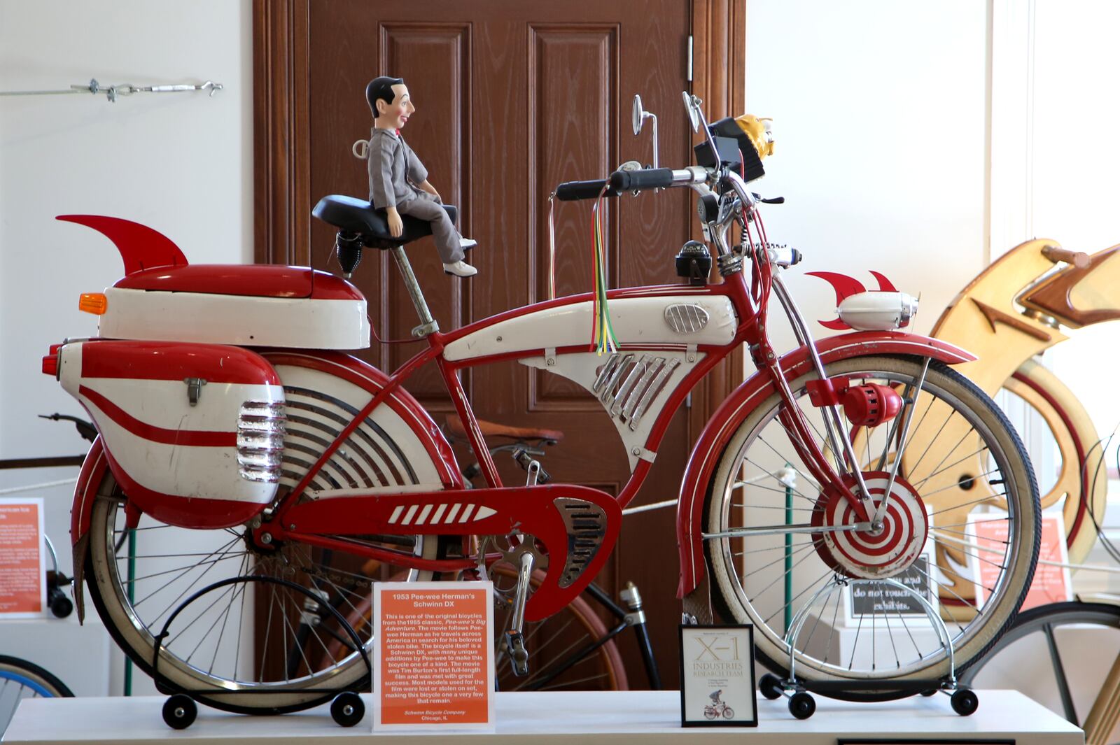 One of the whimsical artifacts in the The Bicycle Museum of America's collection is a 1953 Schwinn DX, one of 10 used in the 1985 classic movie, “Pee-wee’s Big Adventure.” The museum, located in New Bremen, has 800 bicycles in its collection with 130 on display. The collection outlines the evolution of the bicycle and its impact on the world. LISA POWELL / STAFF