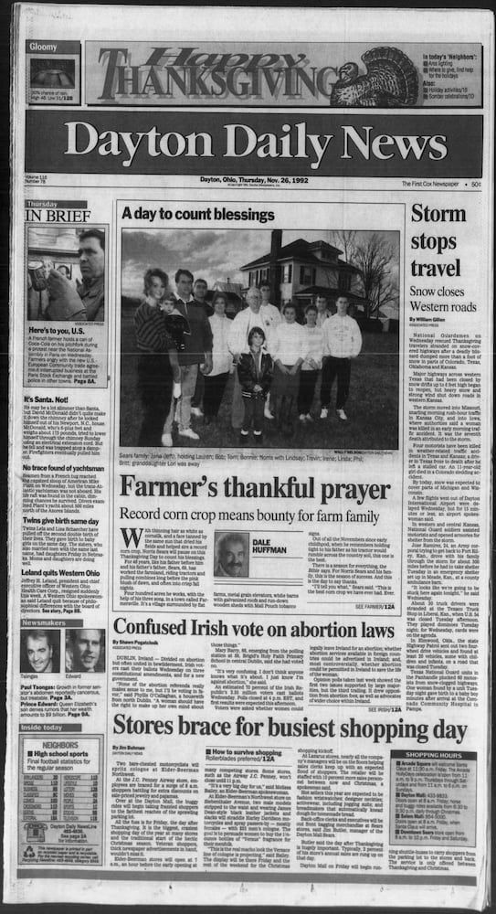 Thanksgiving Day front pages from the Dayton Daily News archives