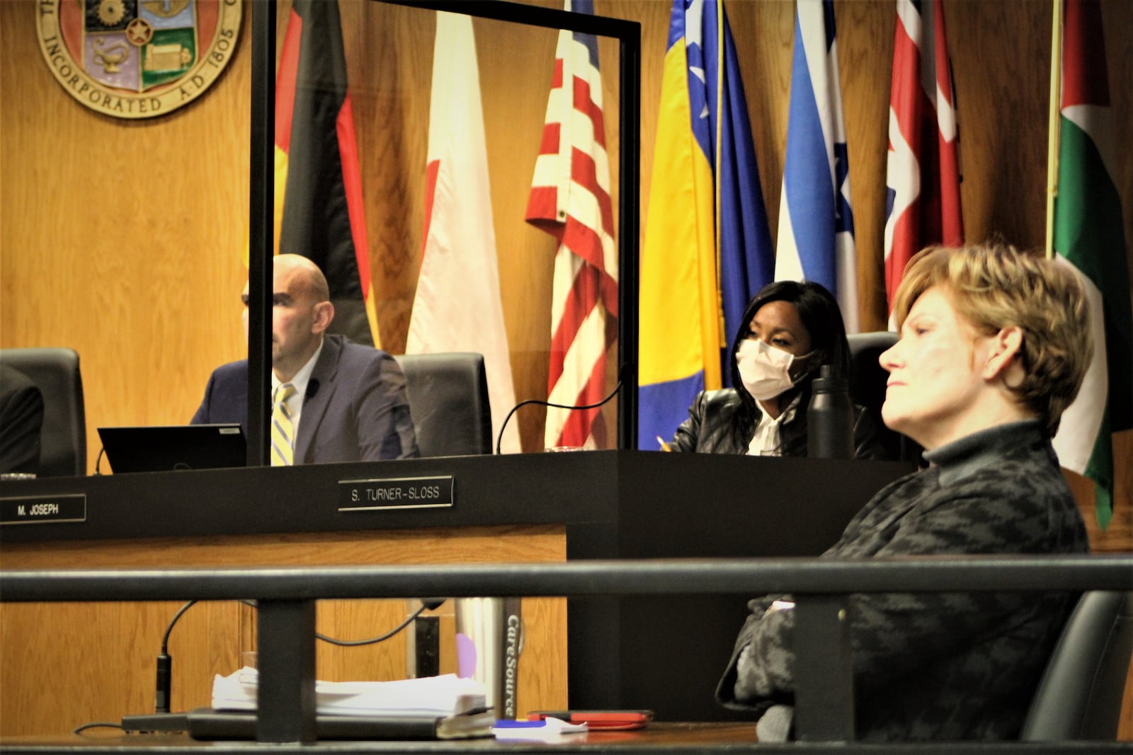 Dayton City Manager Shelley Dickstein and Commissioners Matt Joseph and Shenise Turner-Sloss. CORNELIUS FROLIK / STAFF