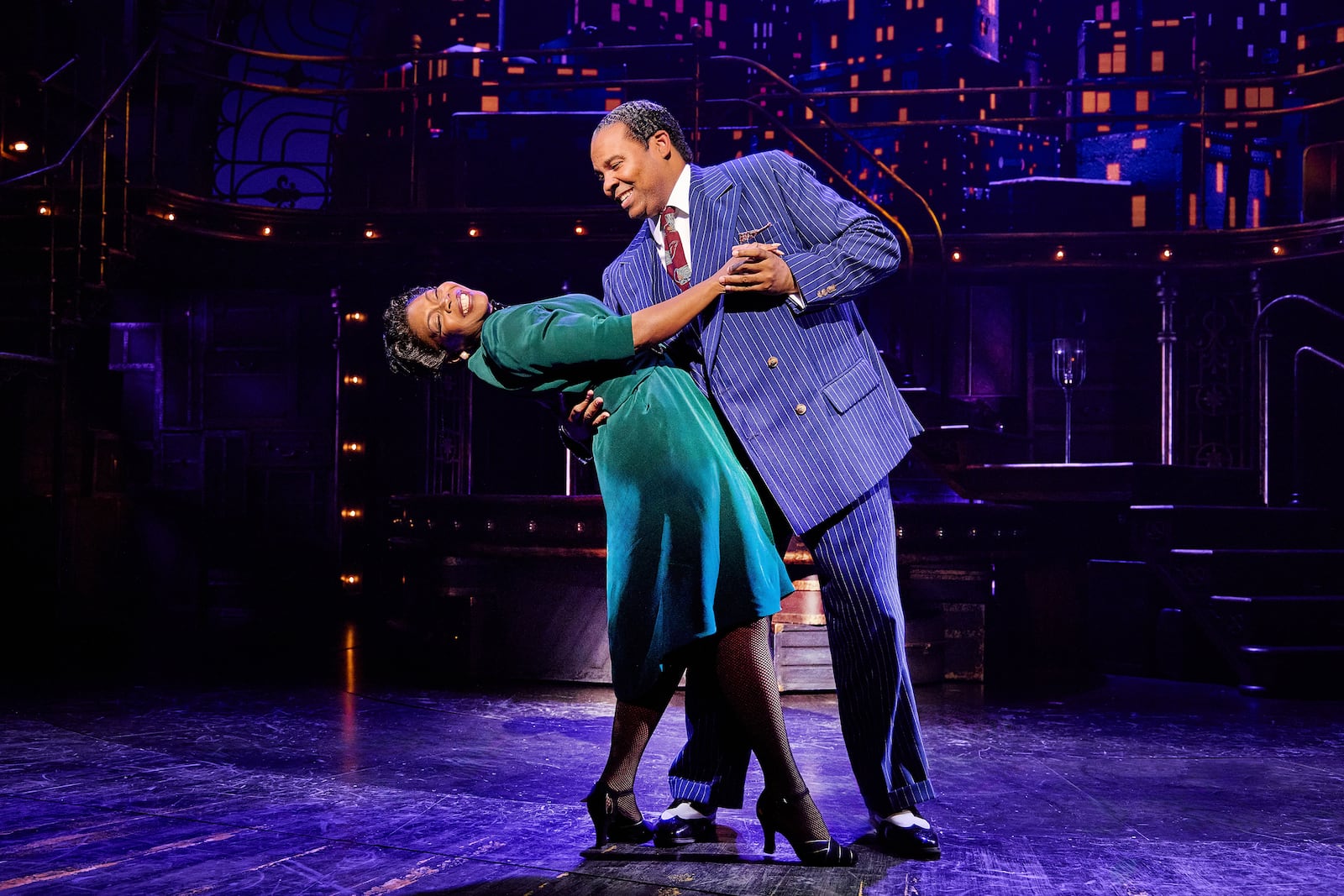 Darlesia Cearcy portrays Lucille Wilson, left, and James Monroe Iglehart portrays Louis Armstrong during a performance in "A Wonderful World: The Louis Armstrong Musical" in New York. (Jeremy Daniel via AP)