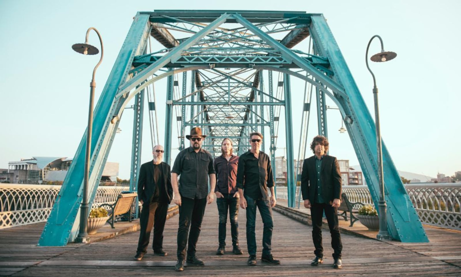 Roots rockers Drive-By Truckers, (left to right) Brad “EZB” Morgan, Patterson Hood, Matt Patton, Mike Cooley and Jay Gonzalez, perform at the Masonic Center in Dayton on Saturday, July 23.