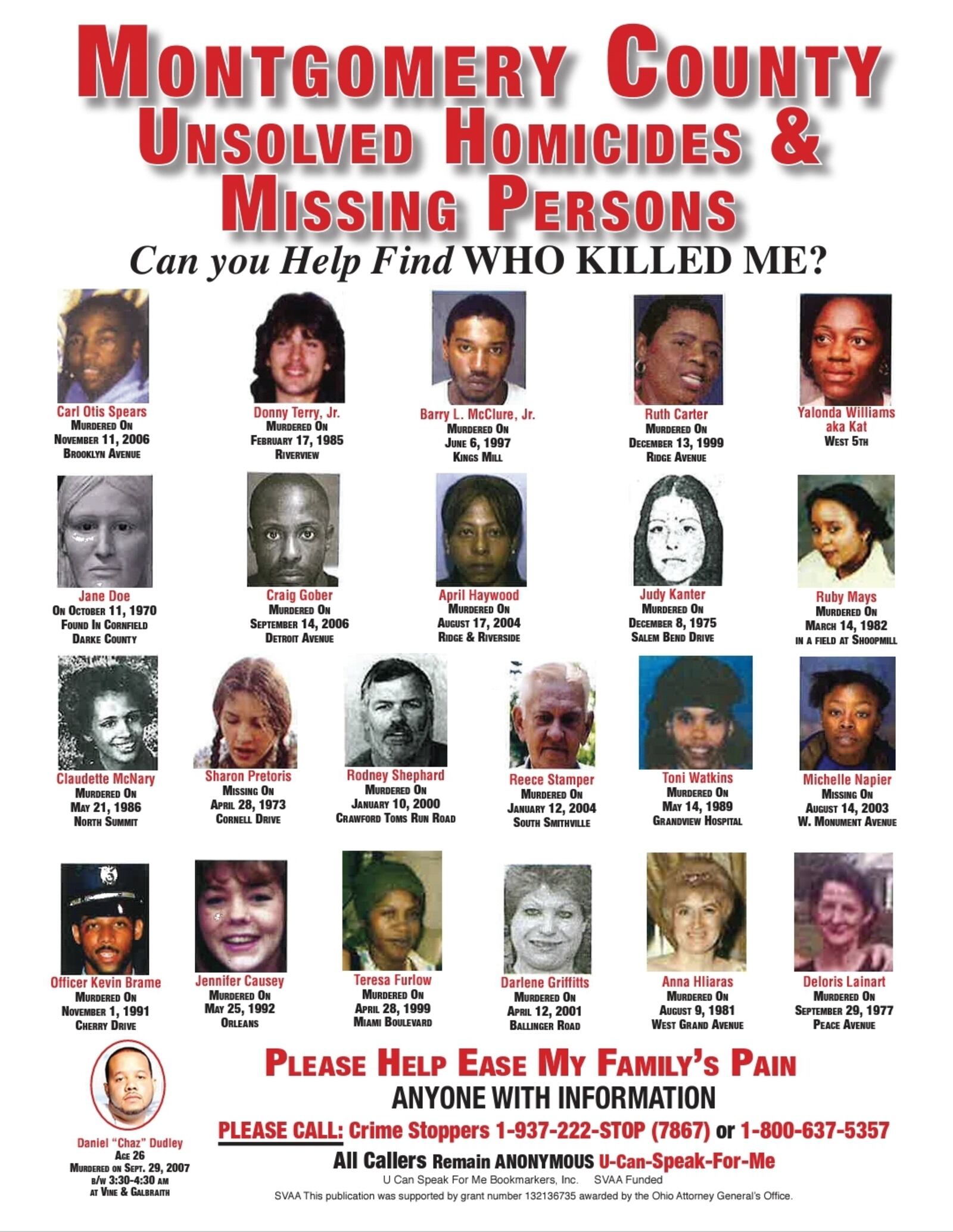 Montgomery County poster of unsolved and missing persons cases SUBMITTED