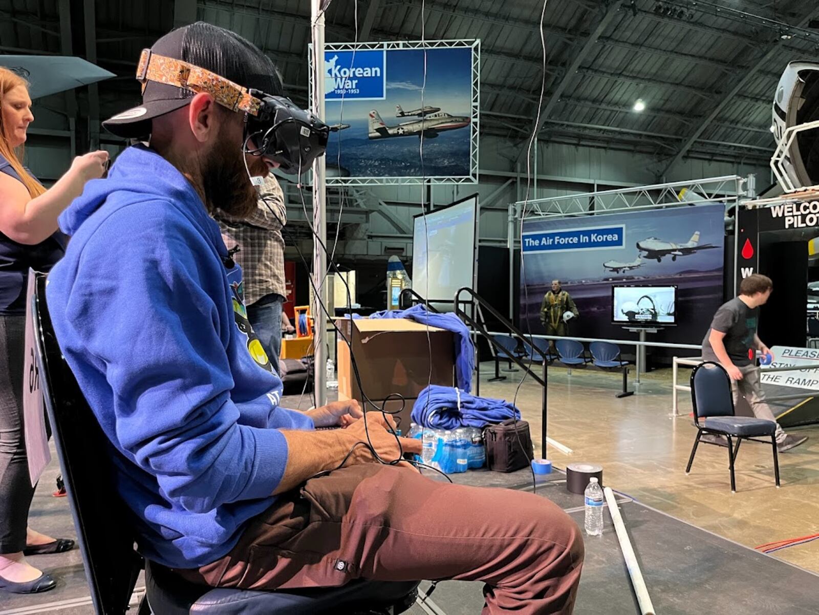 A micro-drone pilot at work: Kele Stanley demonstrated  how to fly a micro-drone at the National Museum of the U.S. Air Force Thursday. THOMAS GNAU/STAFF