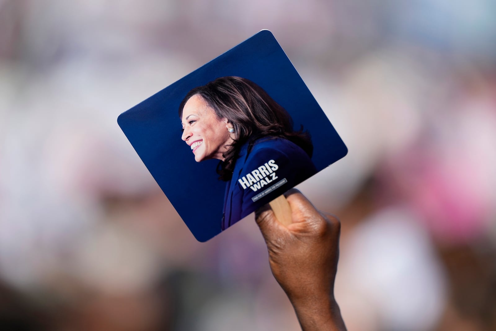 A supporter holds a sign at a campaign rally for Democratic presidential nominee Vice President Kamala Harris outside the Atlanta Civic Center, Saturday, Nov. 2, 2024. (AP Photo/Brynn Anderson)