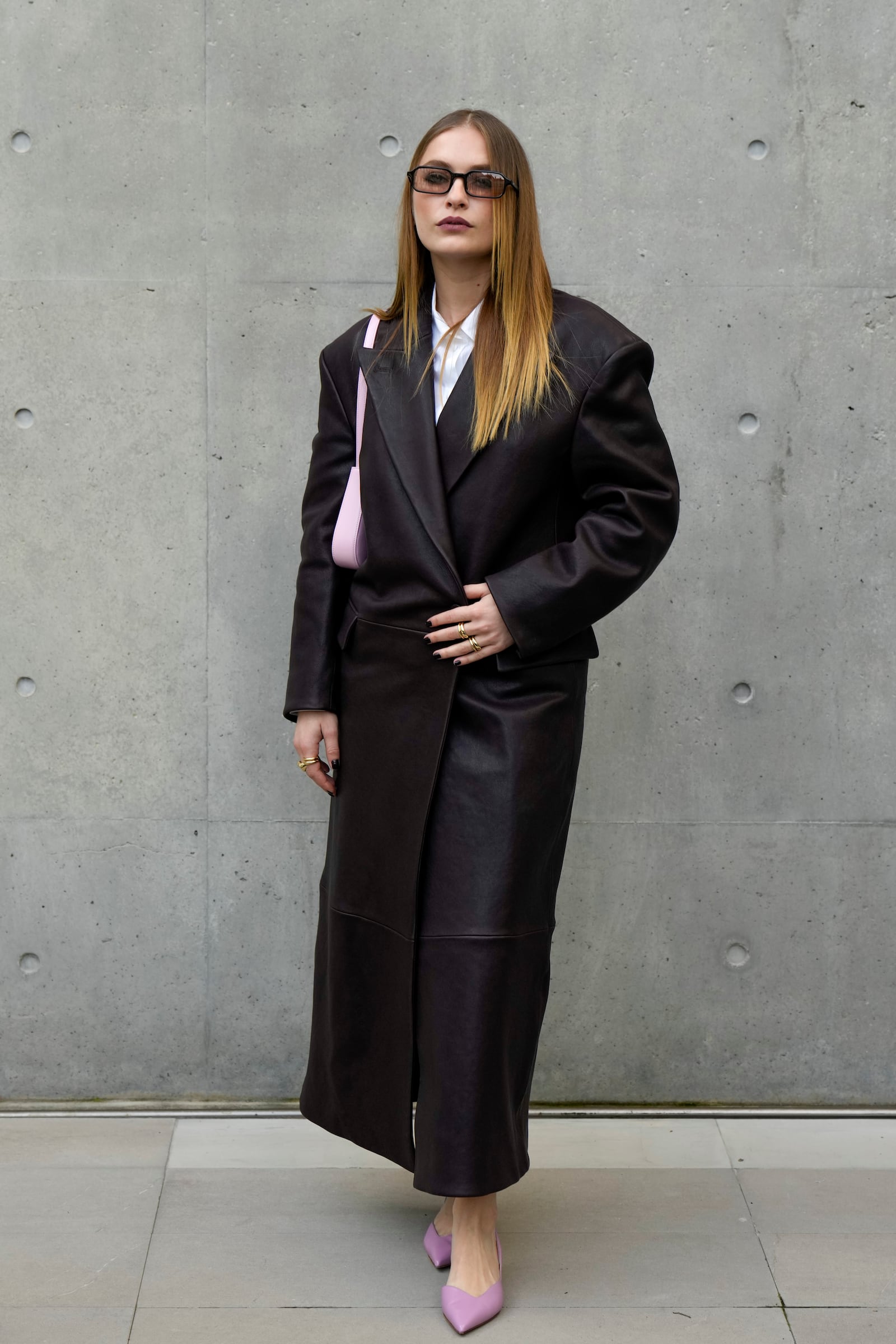 Camille Razat poses for photographers upon arrival at the Emporio Armani Fall/Winter 2025-2026 Womenswear collection presented in Milan, Italy, Thursday, Feb. 27, 2025. (AP Photo/Luca Bruno)