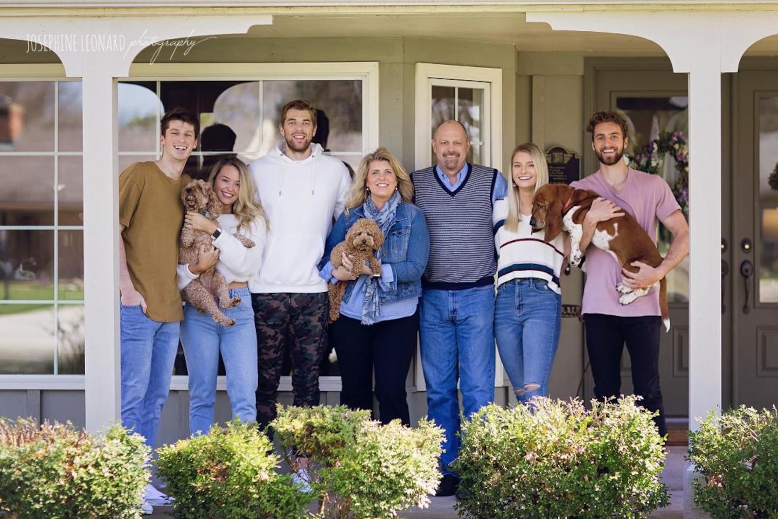 The Finke Family: (left to right) Nick (6-foot-7 Army senior), Lexi (Michael’s wife), Michael  (6 foot-10 pro in Amsterdam), Laura (mom), Jeff (dad), Ashley (sister/Grand Canyon student).,Tim (Wright State 6-foot-6 red-shirt sophomore). CONTRIBUTED