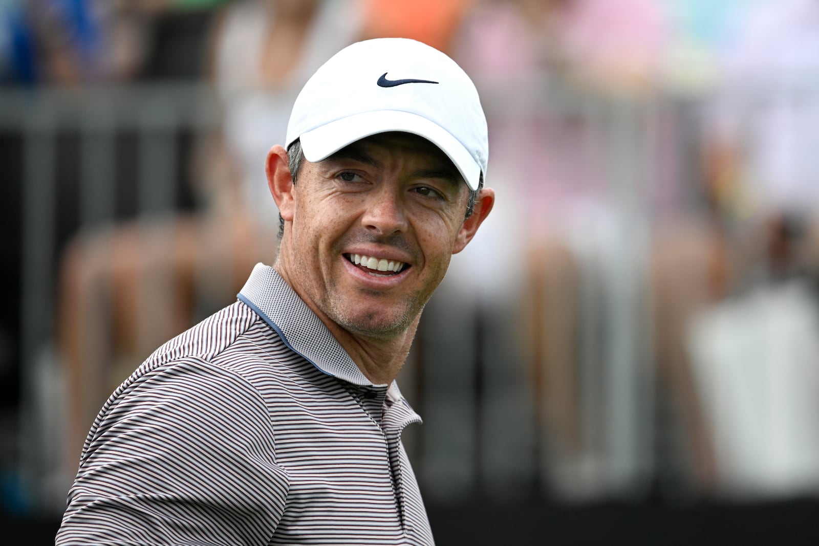 Rory McIlroy, of Northern Ireland, walks on the first hole after hitting his tee shot during the third round of the Arnold Palmer Invitational at Bay Hill golf tournament, Saturday, March 8, 2025, in Orlando, Fla. (AP Photo/Phelan M. Ebenhack)