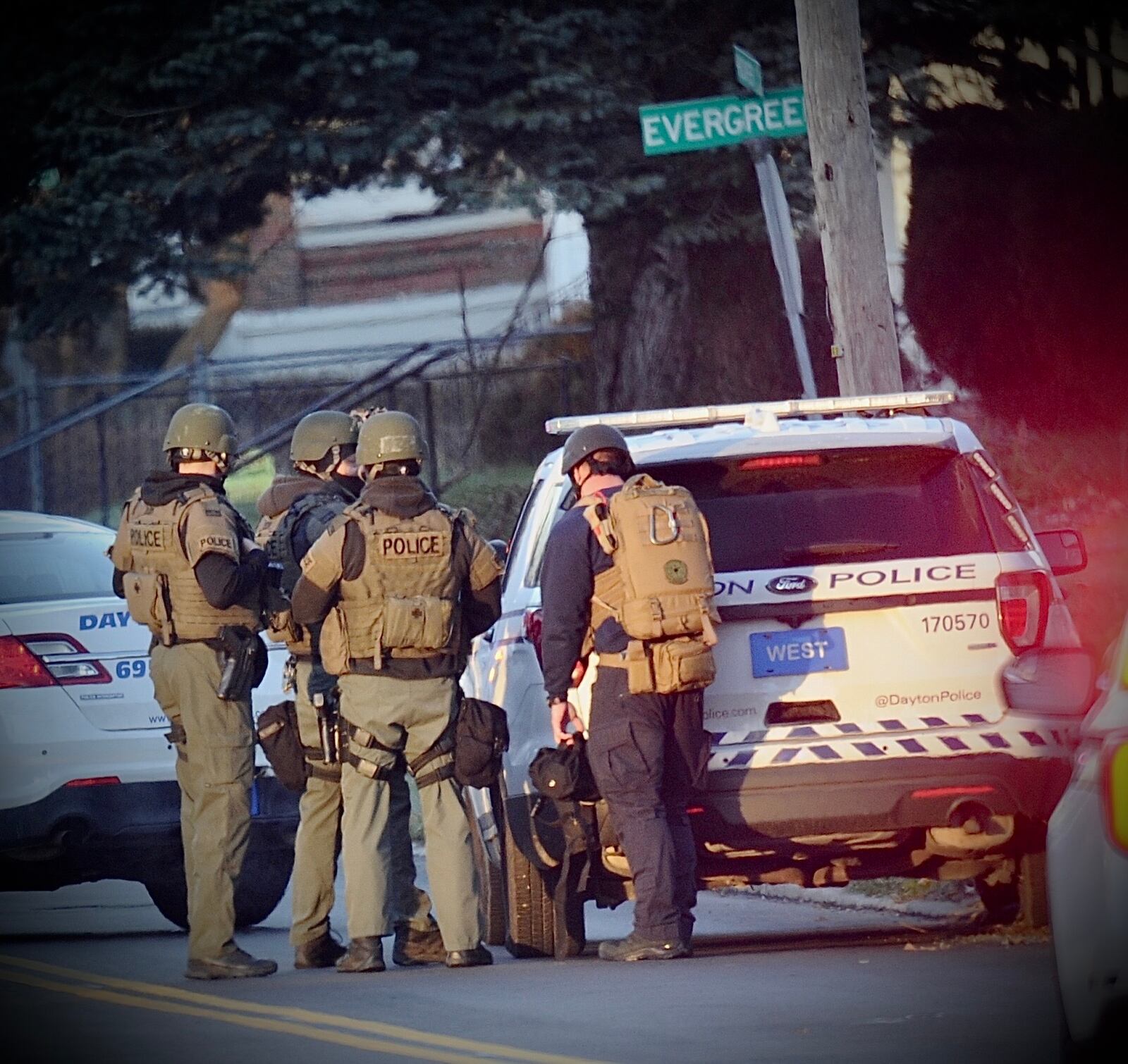 Dayton SWAT officers were in the area of Hoover and Evergreen avenues on Tuesday, Dec. 14, 2021, after a shooting was reported. MARSHALL GORBY / STAFF