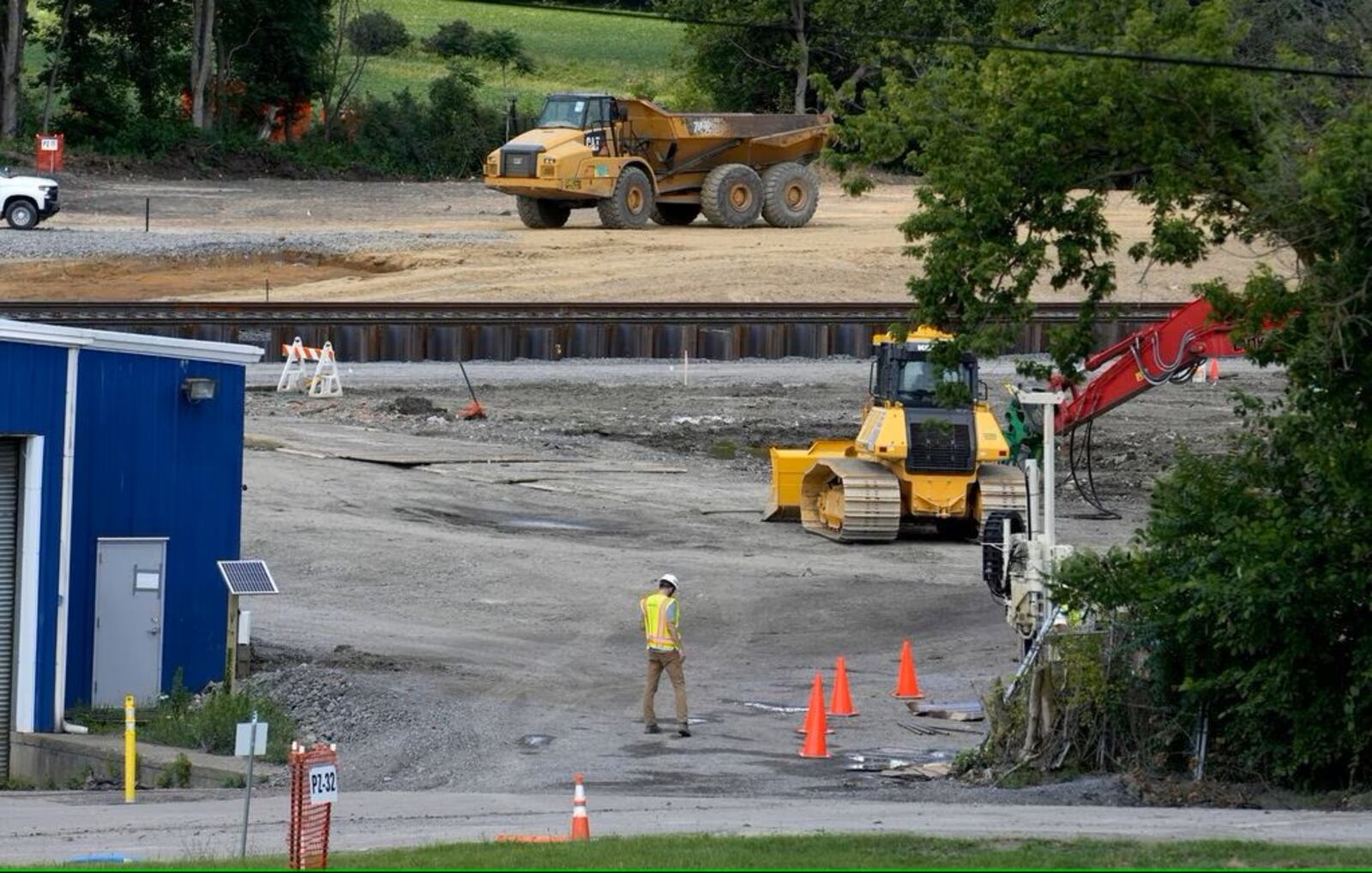 Cleanup and remediation continues on the site of the Feb. 3 Norfolk Southern freight train derailment, Friday, July 14, 2023, in East Palestine. (Matt Freed for the Atlanta Journal Constitution)