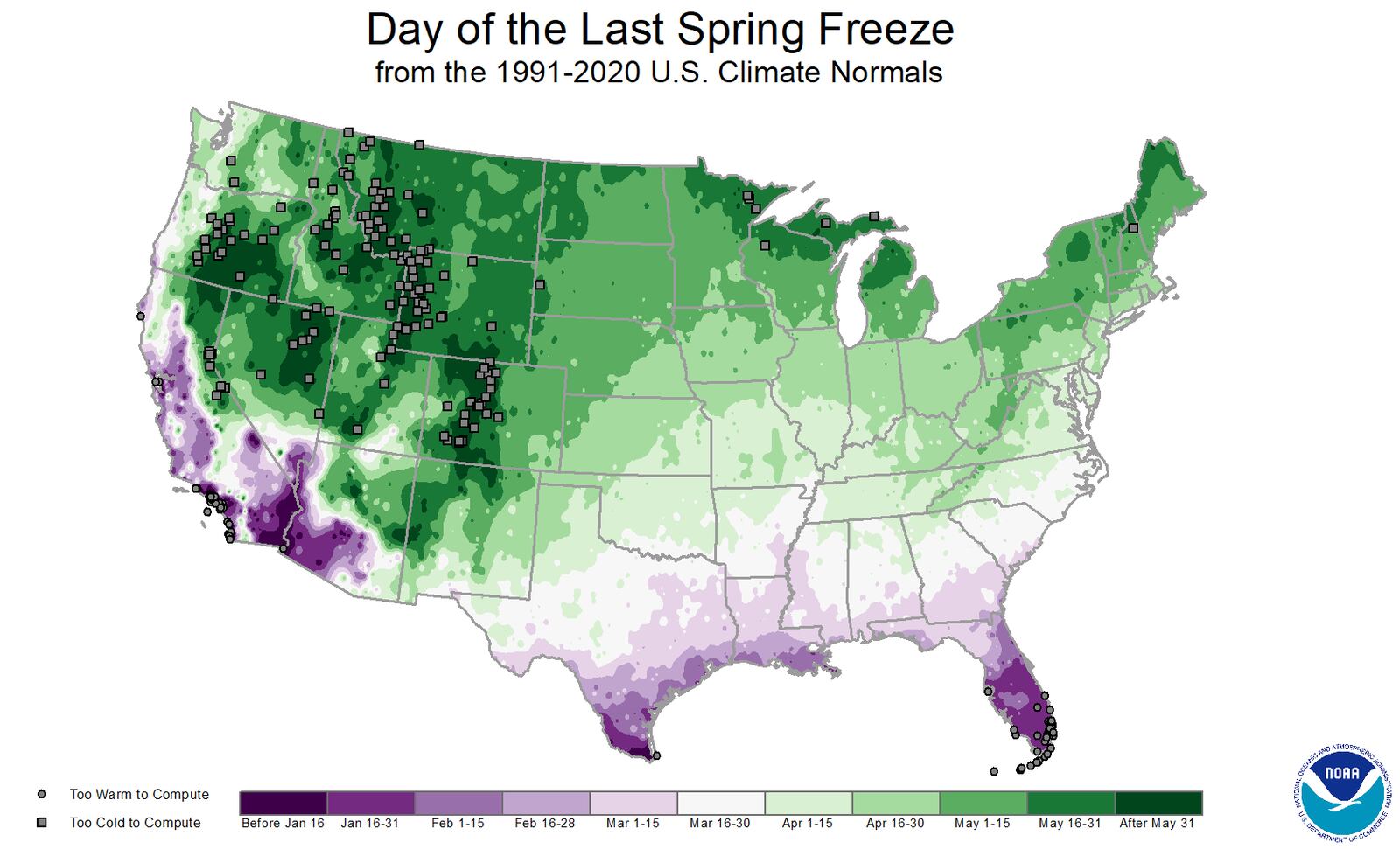 Ohio's last spring freeze typically is during mid to late April, according to the National Centers for Environmental Information. Map courtesy National Centers for Environmental Information