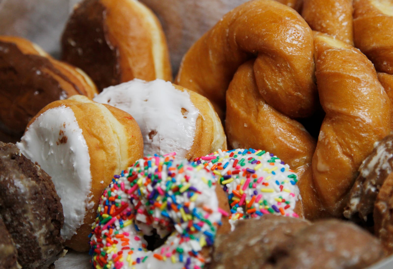 A Bill's Donut Shop order sits ready in the box. The Centerville staple has won numerous national awards for its doughnuts. STAFF FILE PHOTO / TY GREENLEES