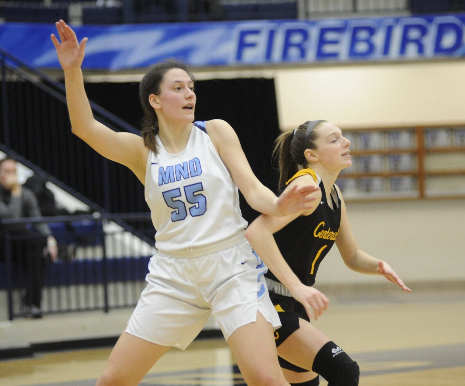 MND used a decisive height advantage against Centerville. Cin. Mount Notre Dame defeated Centerville 70-63 in a girls high school basketball D-I regional final at Fairmont’s Trent Arena on Saturday, March 9, 2019. MARC PENDLETON / STAFF