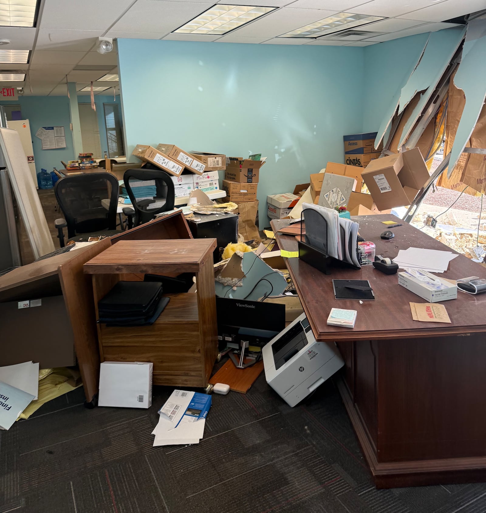 An office at Pediatric Associates of Dayton was damaged Tuesday, March 18, 2025, when a car crashed through a wall of the building at Far Hills Avenue and East Rahn Road. CONTRIBUTED