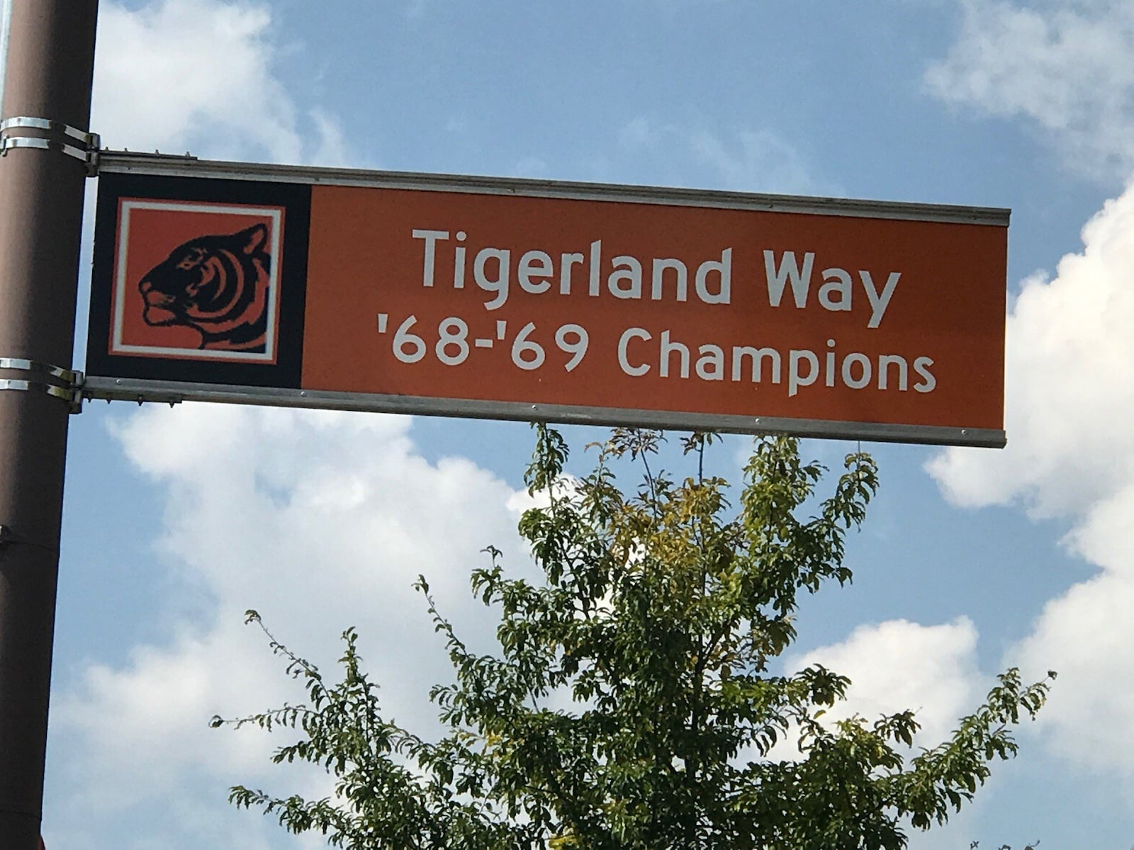 New street sign off E. Broad St at East High School commemorating the historic feat of 2 state crowns just seven weeks apart in 1968-69 school year. Tom Archdeacon/STAFF