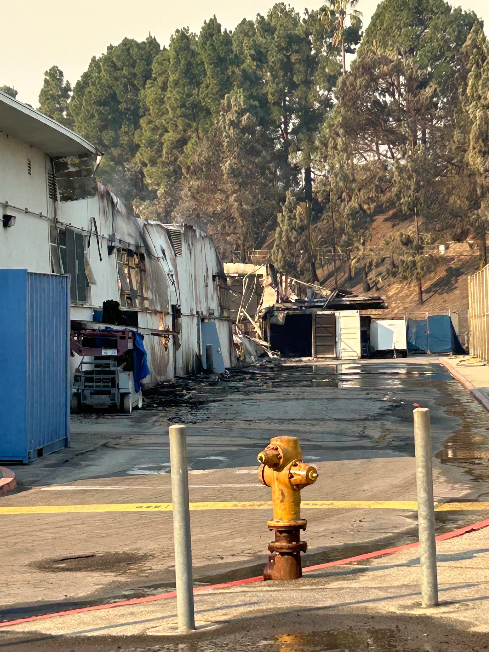 Damage from the Palisades Fire is seen on the Palisades Charter High School campus in the Pacific Palisades neighborhood of Los Angeles on Jan. 9, 2025. (Rafael Negroe via AP)