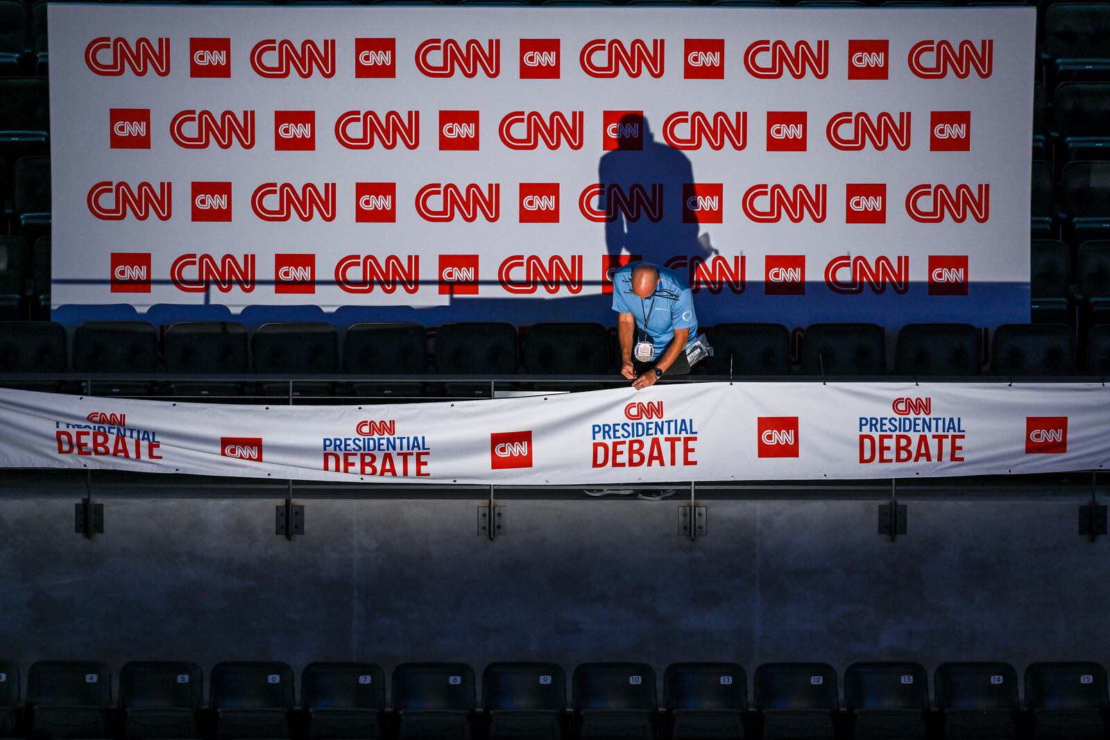 
                        Setup for the CNN presidential debate between President Joe Biden and former President Donald Trump, the presumed Republican presidential nominee, in Atlanta, Wednesday, June 26, 2024. Both candidates have been eager for this rematch, with Biden aiming to focus on their starkly different visions for America, and Trump keen to attack his rival’s record. (Kenny Holston/The New Times)
                      