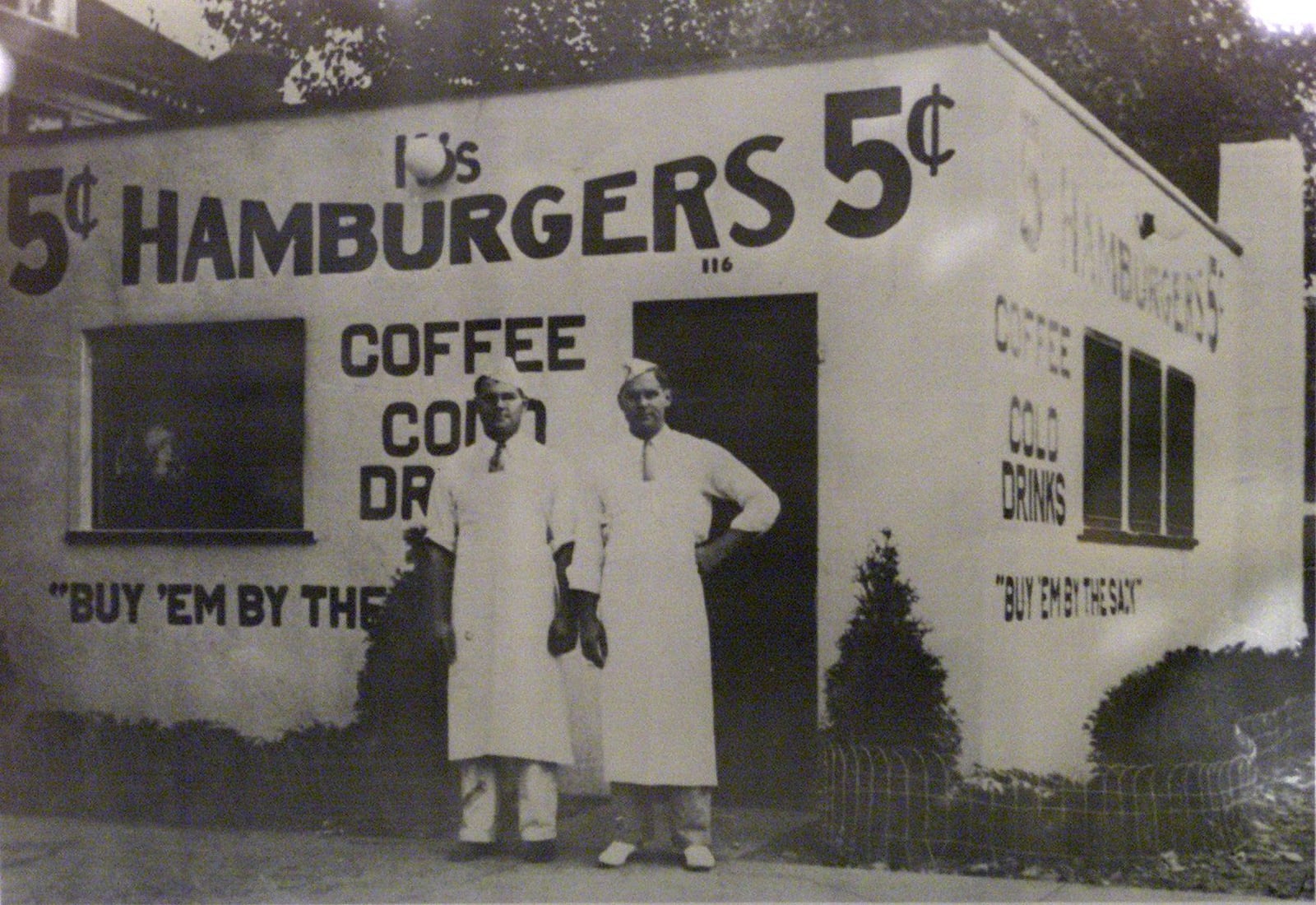 K's hamburger Shop, Troy.--1930 era photo of K's with the brothers out front of the store.