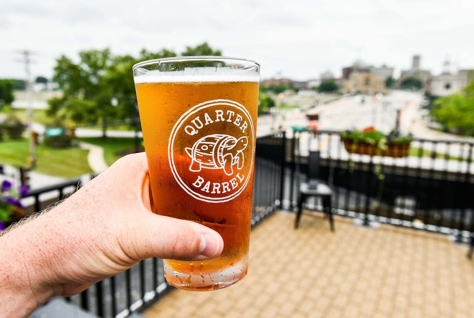 The rooftop dining area is now open at Quarter Barrel Brewery + Pub Tuesday, June 12, 2018 at 103 Main St. in Hamilton. NICK GRAHAM/STAFF