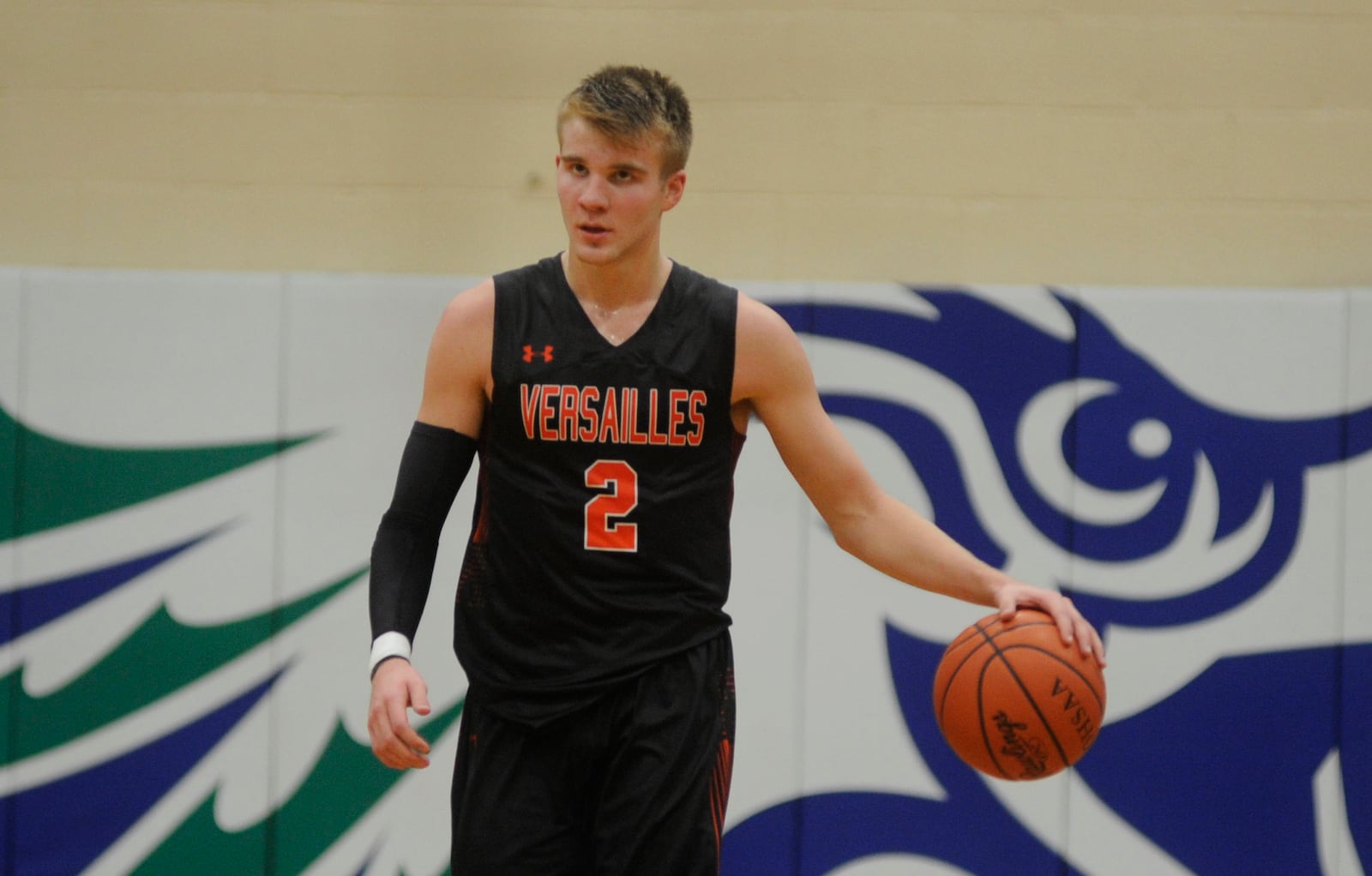 Versailles sr. Justin Ahrens. Versailles defeated host CJ 68-40 in a boys high school basketball game on Tue., Dec. 12, 2017. MARC PENDLETON / STAFF