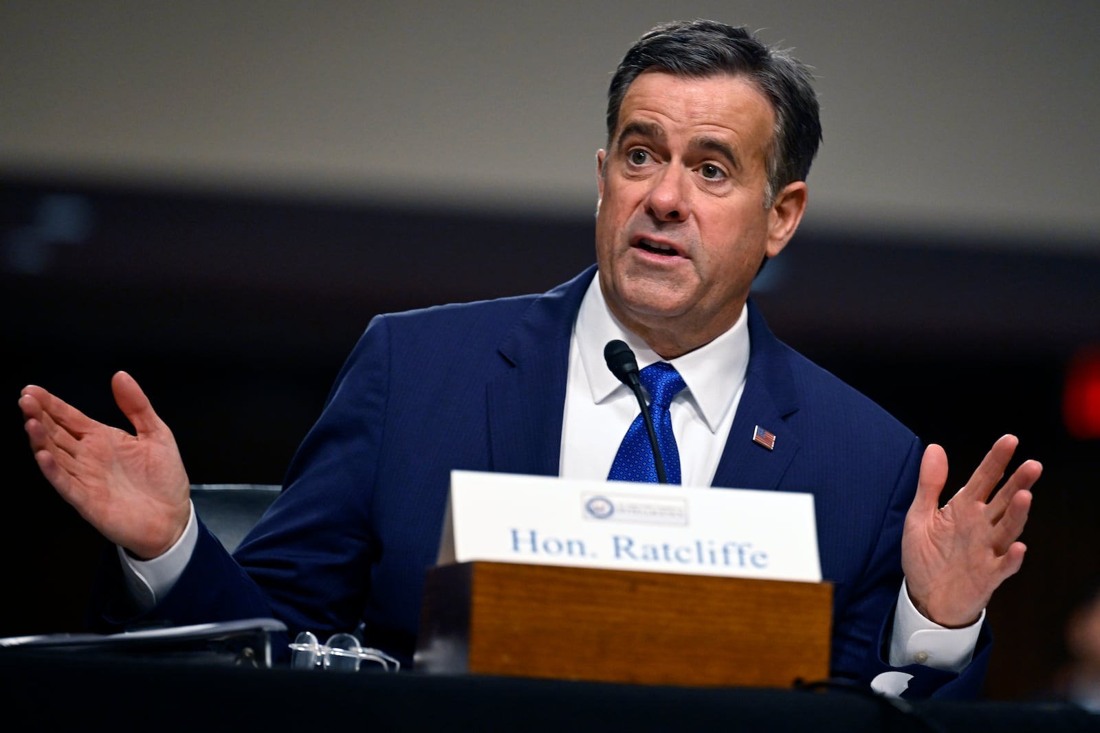 John Ratcliffe, President-elect Donald Trump's choice to be the Director of the Central Intelligence Agency, appears before the Senate Intelligence Committee for his confirmation hearing, at the Capitol in Washington, Wednesday, Jan. 15, 2025. (AP Photo/John McDonnell)