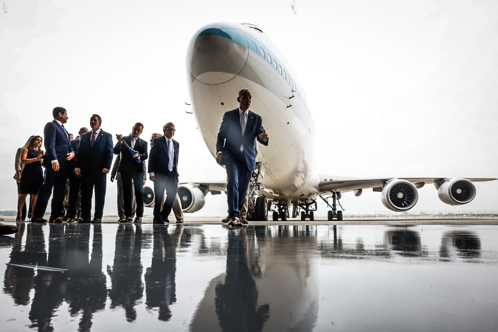 Sierra Nevada Corp. celebrated the opening of it's new 100,000-square-foot aircraft maintenance hanger and plans to build two more which will be larger. The pictured aircraft is a 747 which has been by SNC and will become the Airborne Operations Center. JIM NOELKER/STAFF