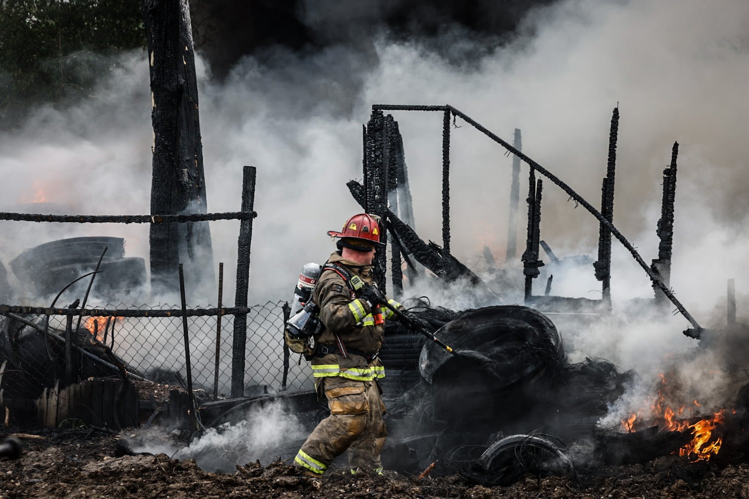 Tire fire on Leonhard Street in Dayton