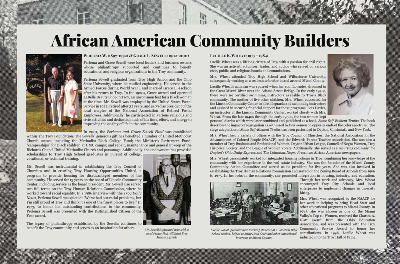 Two signs have been placed at the McKaig & Race Park in Troy, recognizing five African American leaders of the community. Contributed photo

