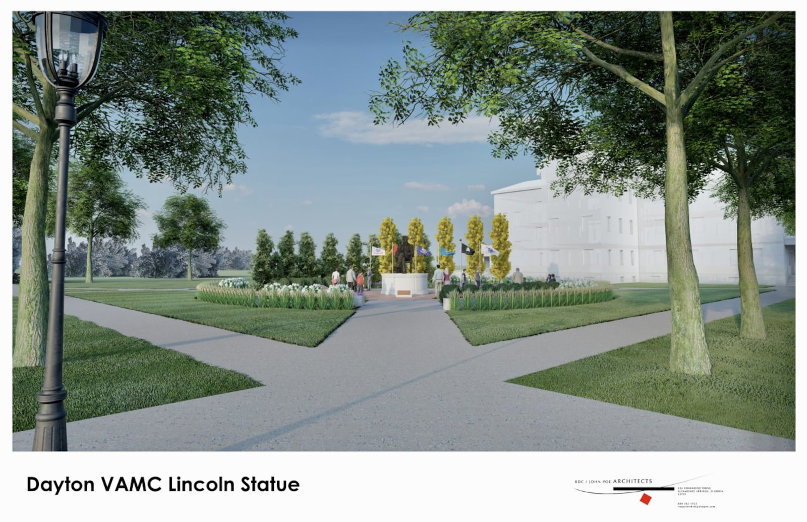 An artist's rendering of the planned plaza at the Dayton VA Medical Center, where a new bronze statue of Abraham Lincoln will be placed. Contributed