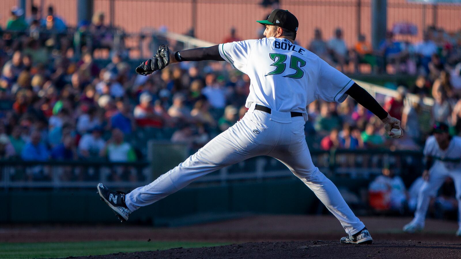 Joe Boyle had another strong start for the Dragons on Tuesday, May 31, 2022, at DayAir Ballpark. He allowed one run, which is the first homer he has allowed this season, in four innings, three hits and struck out five. Photo by Jeff Gilbert