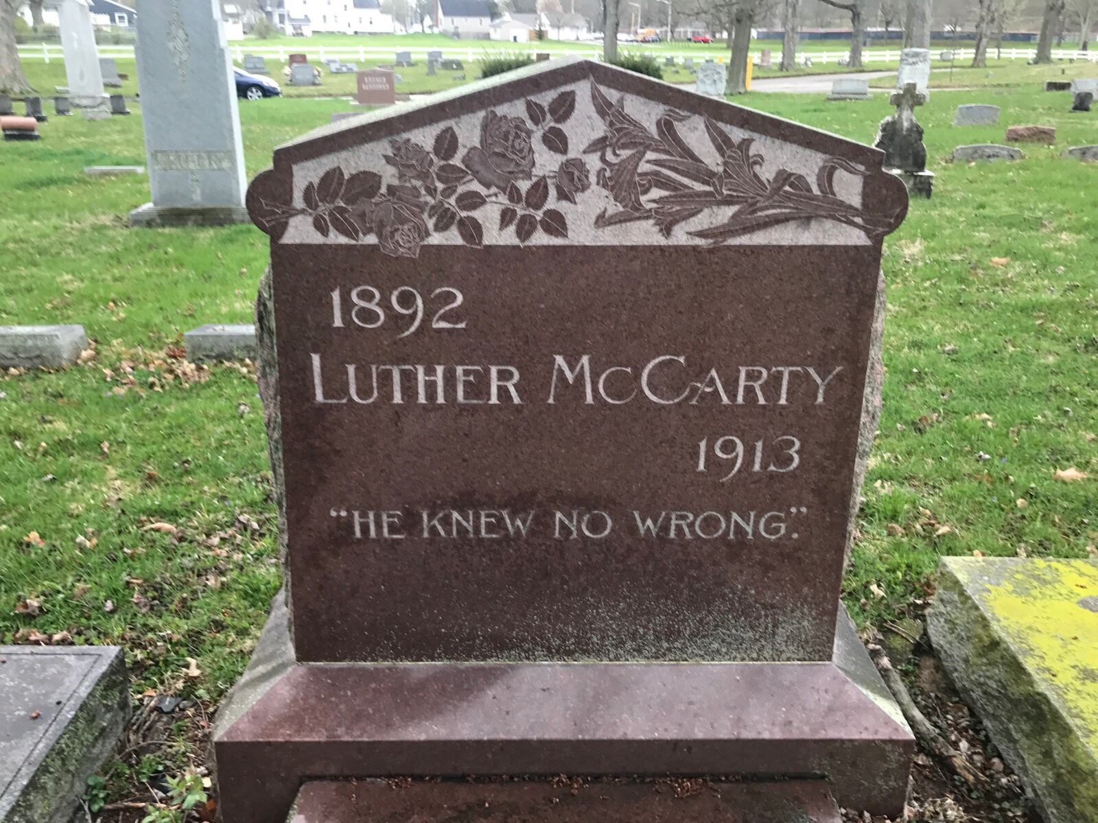 Luther McCarty’s grave site in Piqua. Tom Archdeacon/STAFF