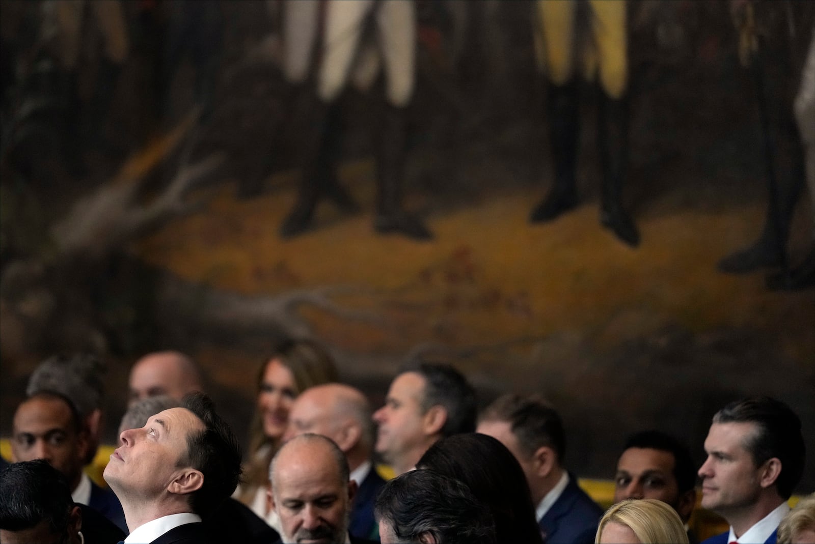 Elon Musk looks up before the 60th Presidential Inauguration in the Rotunda of the U.S. Capitol in Washington, Monday, Jan. 20, 2025. (AP Photo/Julia Demaree Nikhinson, Pool)