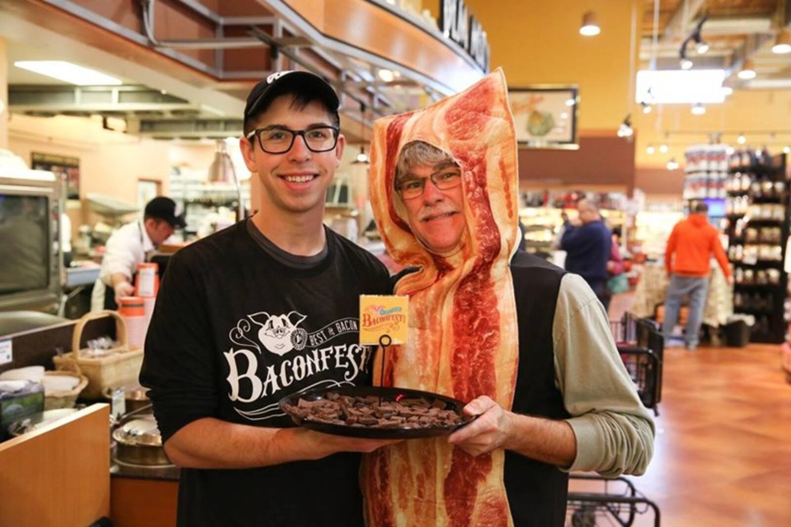 Dorothy Lane Market has a bit of fun with its Baconfest, as this photo from a previous Baconfests suggests. Image from Dorothy Lane Market Facebook page.