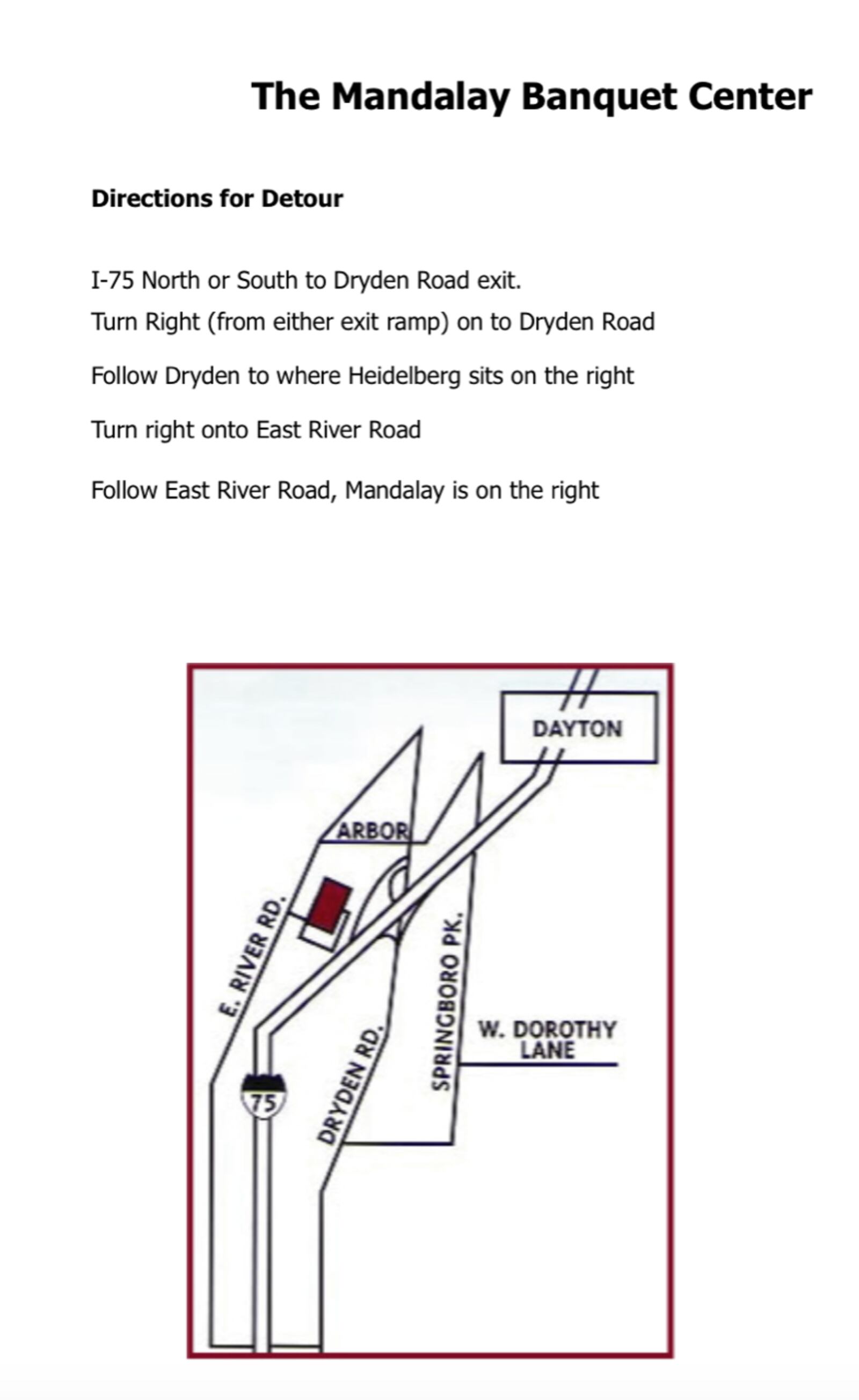 Mandalay Banquet Center detour for those attending 2019 Bloody Mary Showdown on Jan. 27, 2019. CONTRIBUTED