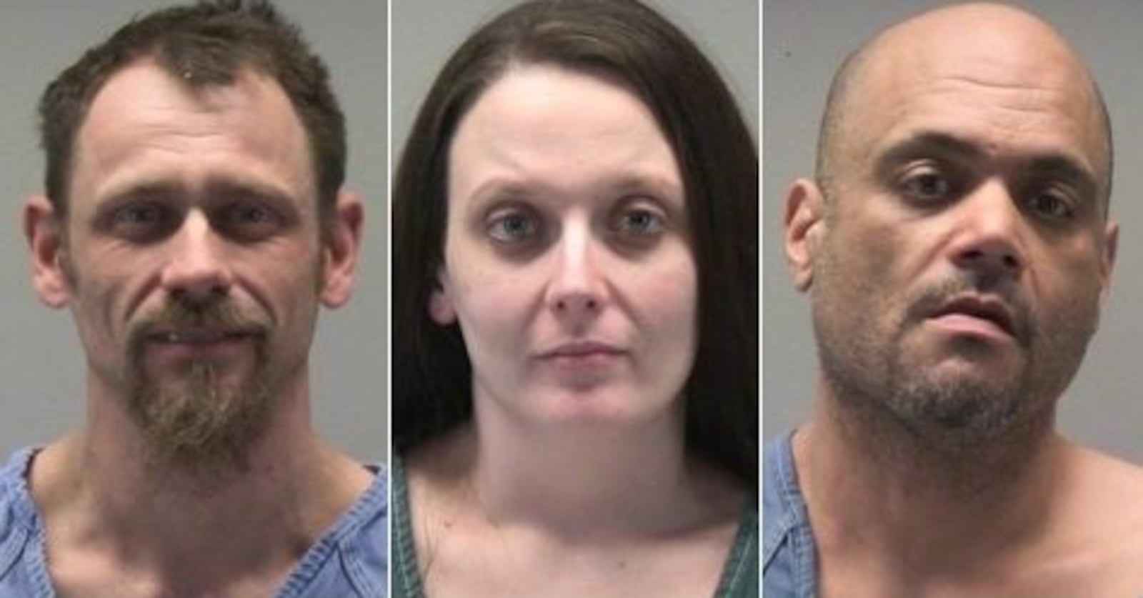 Bryon Michael Compton, left, Ashley Ann Fields, center, and Louis Marrero, right.  MONTGOMERY COUNTY JAIL