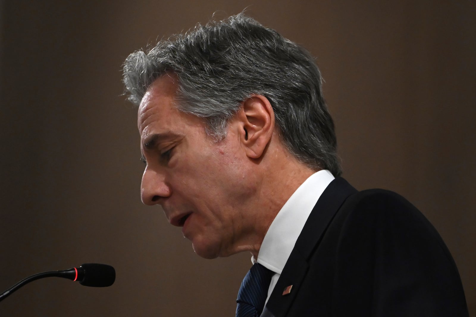 US Secretary of State Antony Blinken delivers a statement to the press after the meeting with the foreign ministers of the Arab Contact Group on Syria in Jordan's southern Red Sea coastal city of Aqaba, Saturday Dec. 14, 2024. (Andrew Caballero-Reynolds/Pool via AP)