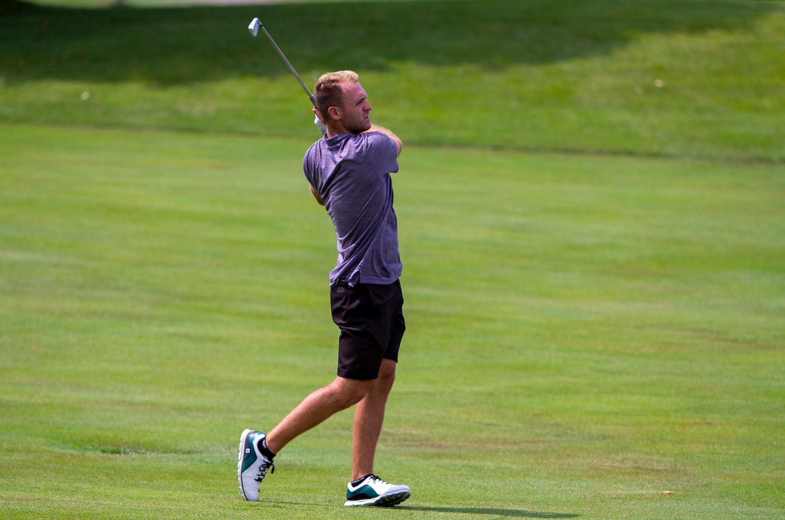 Bryce Haney watches an approach shot on back nine of Sunday's final round at the Golf Club at Yankee Trace Golf in Centerville. Jeff Gilbert/CONTRIBUTED