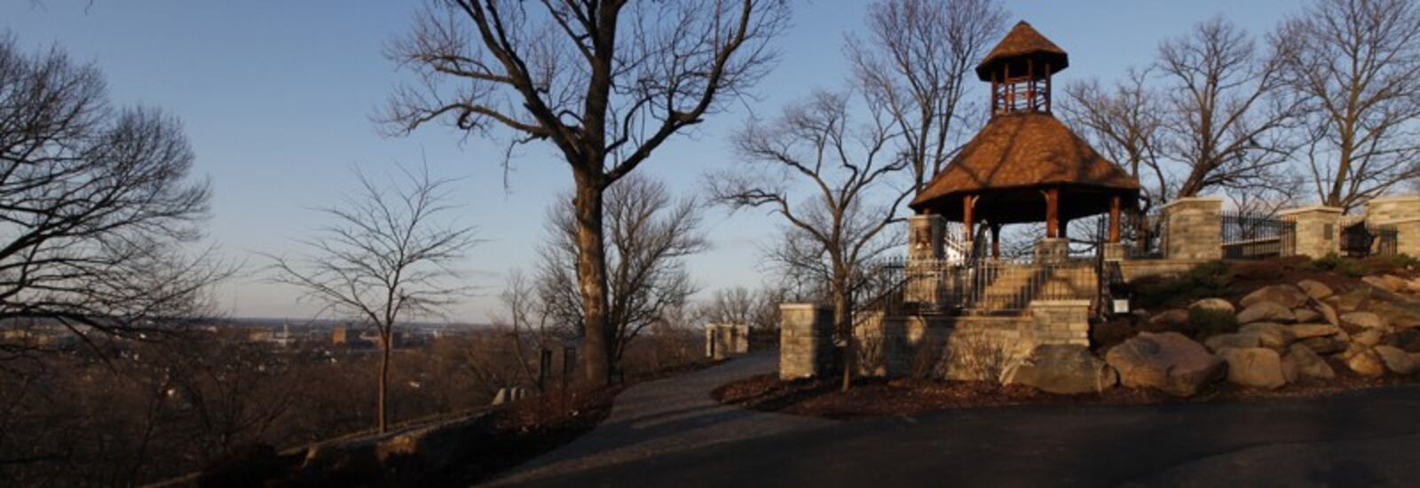 The Lookout Columbarium and Plaza at Woodland Cemetery, which overlooks the city of Dayton and the Miami Valley.