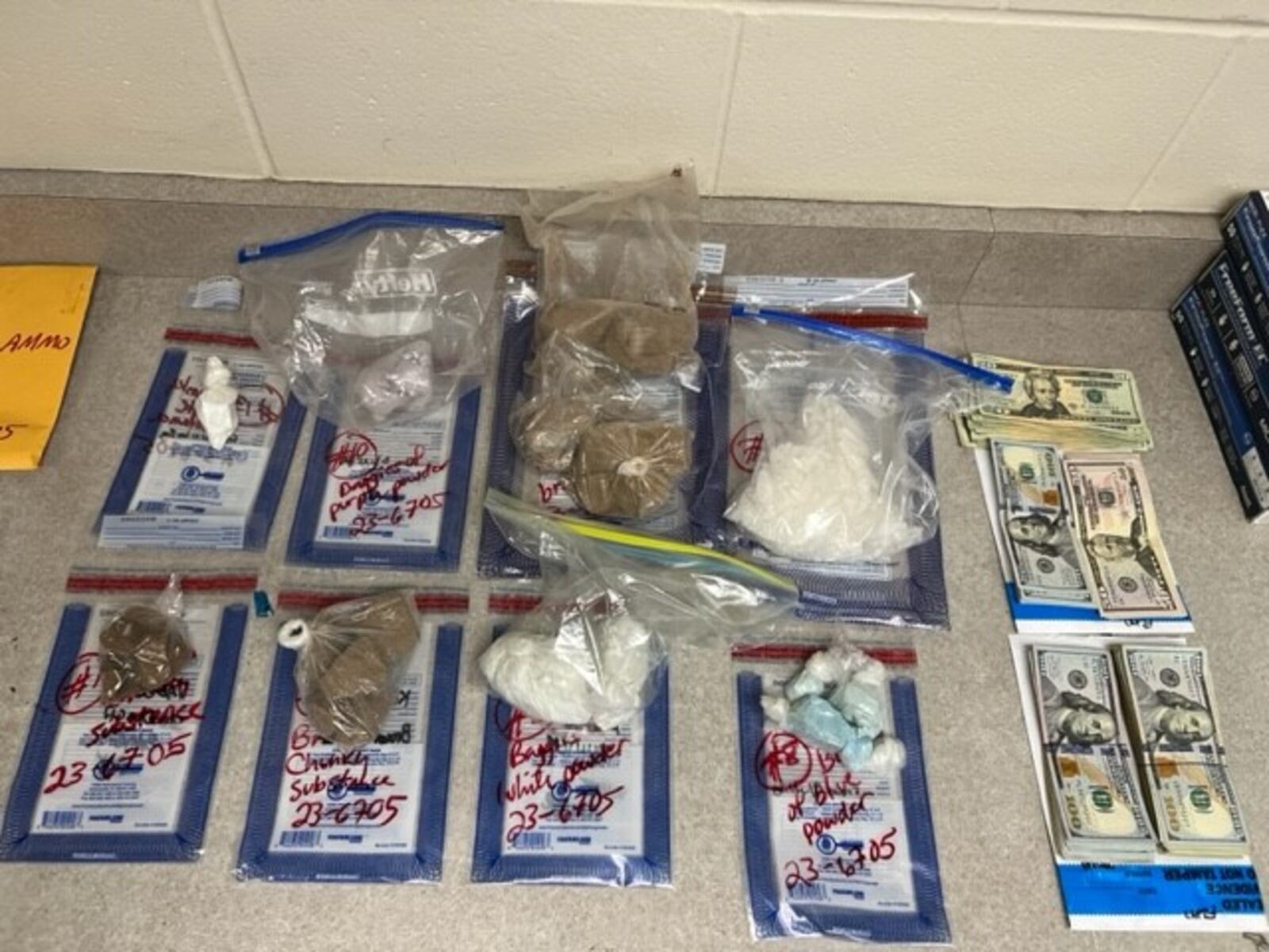 Fentanyl, heroin, methamphetamine, cash and a firearm were seized Thursday, Aug. 3, 2023, from a house in the 4000 block of Benton Drive in Trotwood. CONTRIBUTED