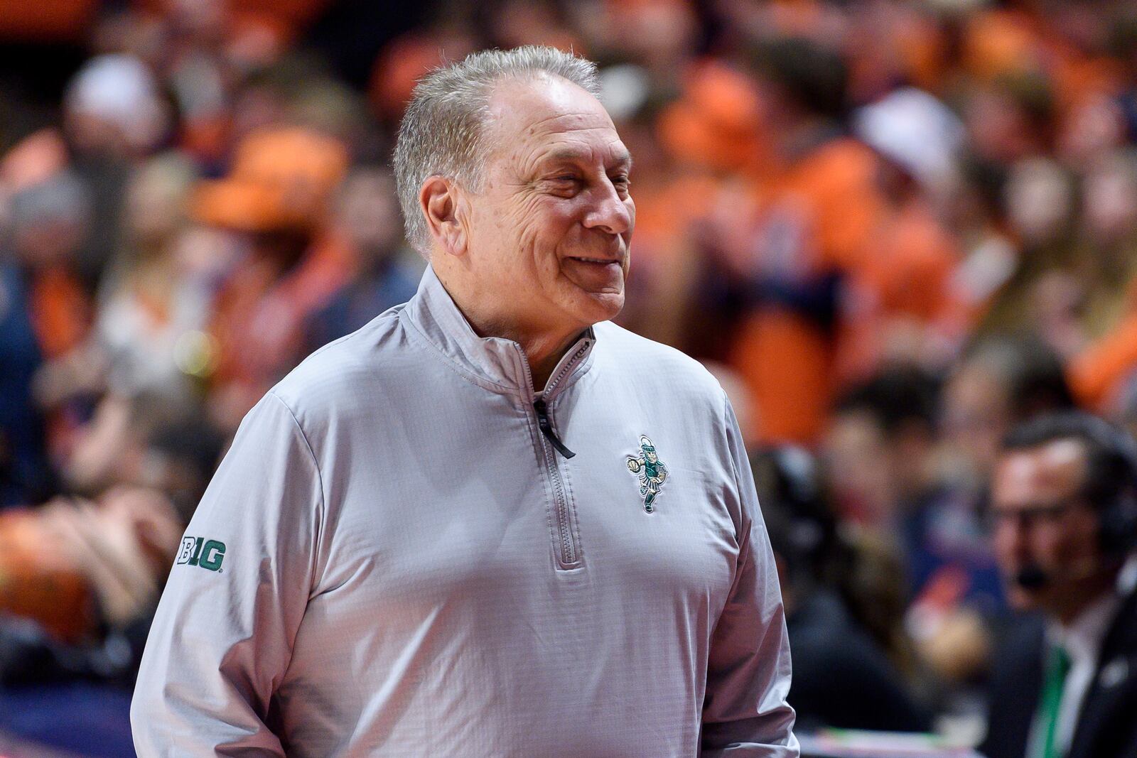 Michigan State head coach Tom Izzo during the first half of an NCAA college basketball game against Illinois, Saturday, Feb. 15, 2025, in Champaign, Ill. (AP Photo/Craig Pessman)