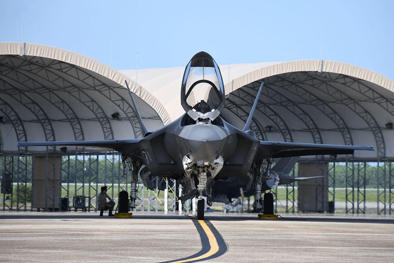 A program supporting the F-35 fighter jet will be fully operational at  Wright-Patterson Air Force Base in the spring of 2022. The F-35 Hybrid Product Support Integrator Organization at the Air Force Life Cycle Management Center is expected to bring 400 jobs to the base. (U.S. Air Force photo/Airman 1st Class Heather Leveille)